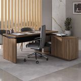Mesa De Escritório Em L Connect Ii 1 Pt Nogal E Preta