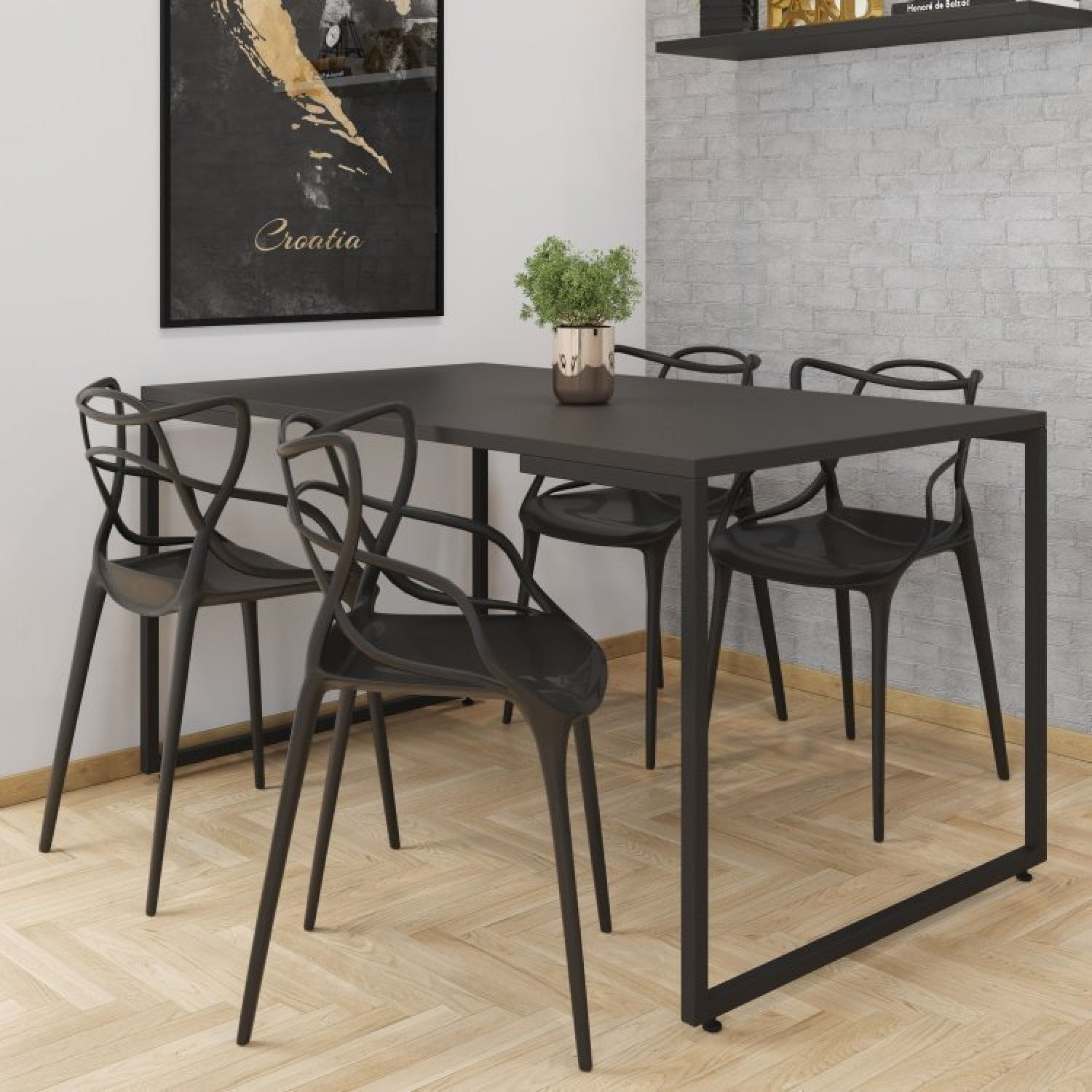 Conjunto Sala De Jantar Mesa Com 4 Cadeiras Allegra Pp Espresso Móveis Preto