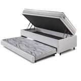Bicama Box Baú Solteiro Courino Linho Branco 88x188 Com Colchão Hanover Molas Ensacadas Inducol