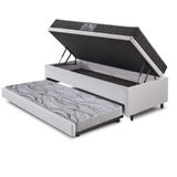 Bicama Box Baú Solteiro Courino Linho Branco 88x188 Com Colchão Pantanal Espuma D28 Anjos