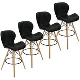 Kit 4 Banquetas Slim Eiffel Wood Estofada - Preto