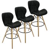 Kit 3 Banquetas Slim Eiffel Wood Estofada - Preto