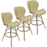 Kit 3 Banquetas Slim Eiffel Wood Estofada - Bege