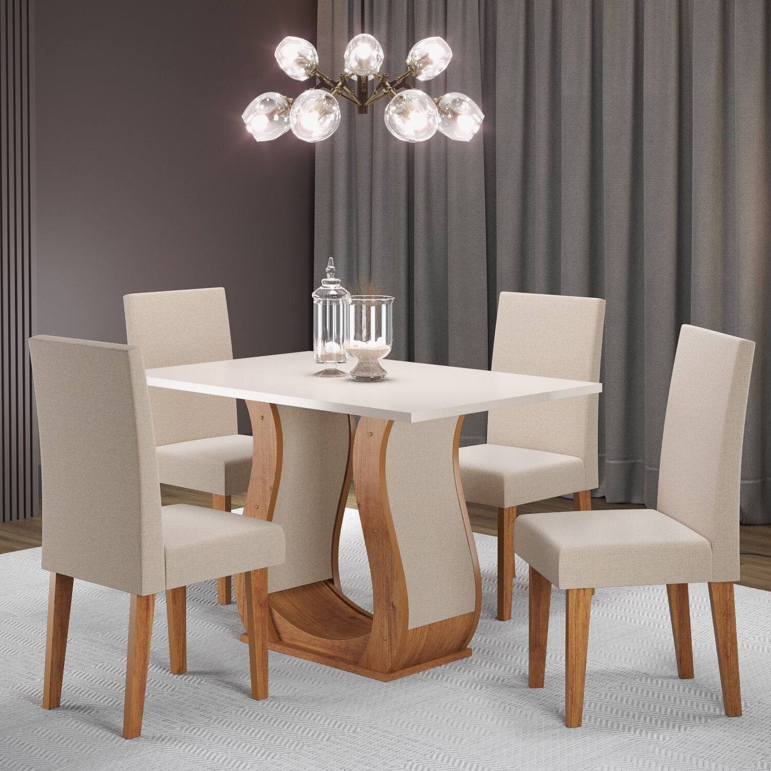 Mesa De Jantar Retangular Criare 120x80cm Com 4 Cadeiras Venus Mel/blonde/bronze