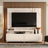 Estante Home Theater New Apolo Para Tv Até 75 Com Rodízios Cor Calacata Off White - Madetec Móveis