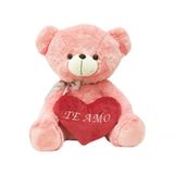 Urso Rosa Com Laço Coração Te Amo 45cm - Pelúcia