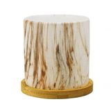 Vaso Porcelana Detalhes Marrom Estilo Mármore Base Bambu 9.5x9x9cm