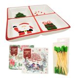 Kit Petisqueira Cerâmica Natal, Guardanapos Decorados E Palitos Petisco - Master Chirstmas