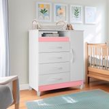 Cômoda Para Quarto Infantil 4 Gavetas 1 Porta Branco Rosa Azul Quadriflex Triton Shop Jm