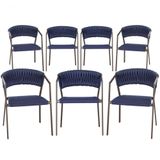 7 Cadeiras Atenas Tricô Náutico E Alumínio Proteção Uv Azul