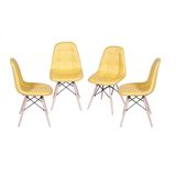 Conjunto 4 Cadeiras Eames Eifeel Botone Base De Madeira Or Design Amarelo