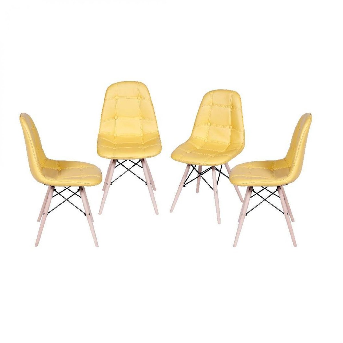 Conjunto 4 Cadeiras Eames Eifeel Botone Base De Madeira Or Design Amarelo