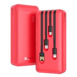 Carregador Portátil 1hora Power Bank Com Cabos Vermelho