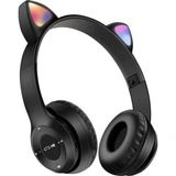 Fone De Ouvido Bluetooth P47 Com Orelha De Gato De Led Rgb Cor:preto