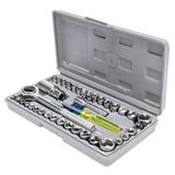 Kit Soquete 40 Peças Chave Catraca Encaixe 1-4&quot; E 3-8&quot; Ferramentas Automotivas