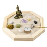 Jardim Zen Completo Buda Feng Shui Madeira Octagonal 18 Cm