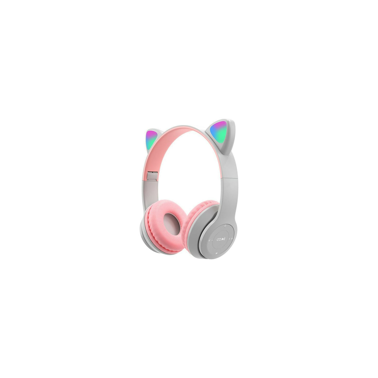 Fones De Ouvido Bluetooth Cat Ear - Cinza Para Crianças Com Luzes Led