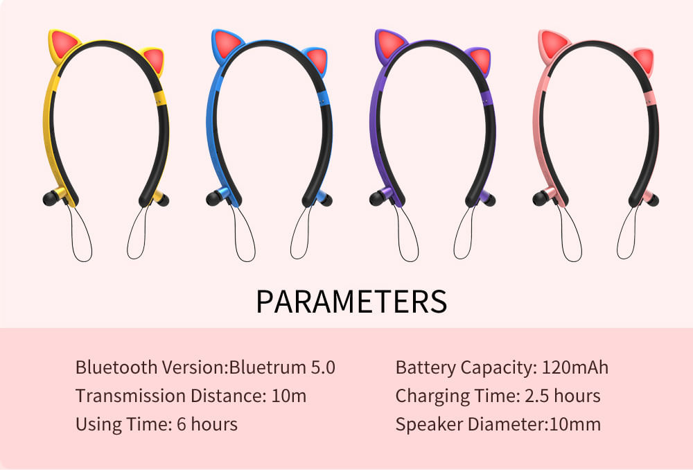 Fones De Ouvido Bluetooth Sem Fio Com Orelhas De Gato Com Micr