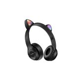 Fone De Ouvido Sem Fio P47m Cat Ear Black Com Rgb Para Crianças