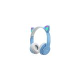 Fones De Ouvido Bluetooth Cat Ear Celeste Com Luzes Led Para Crianças