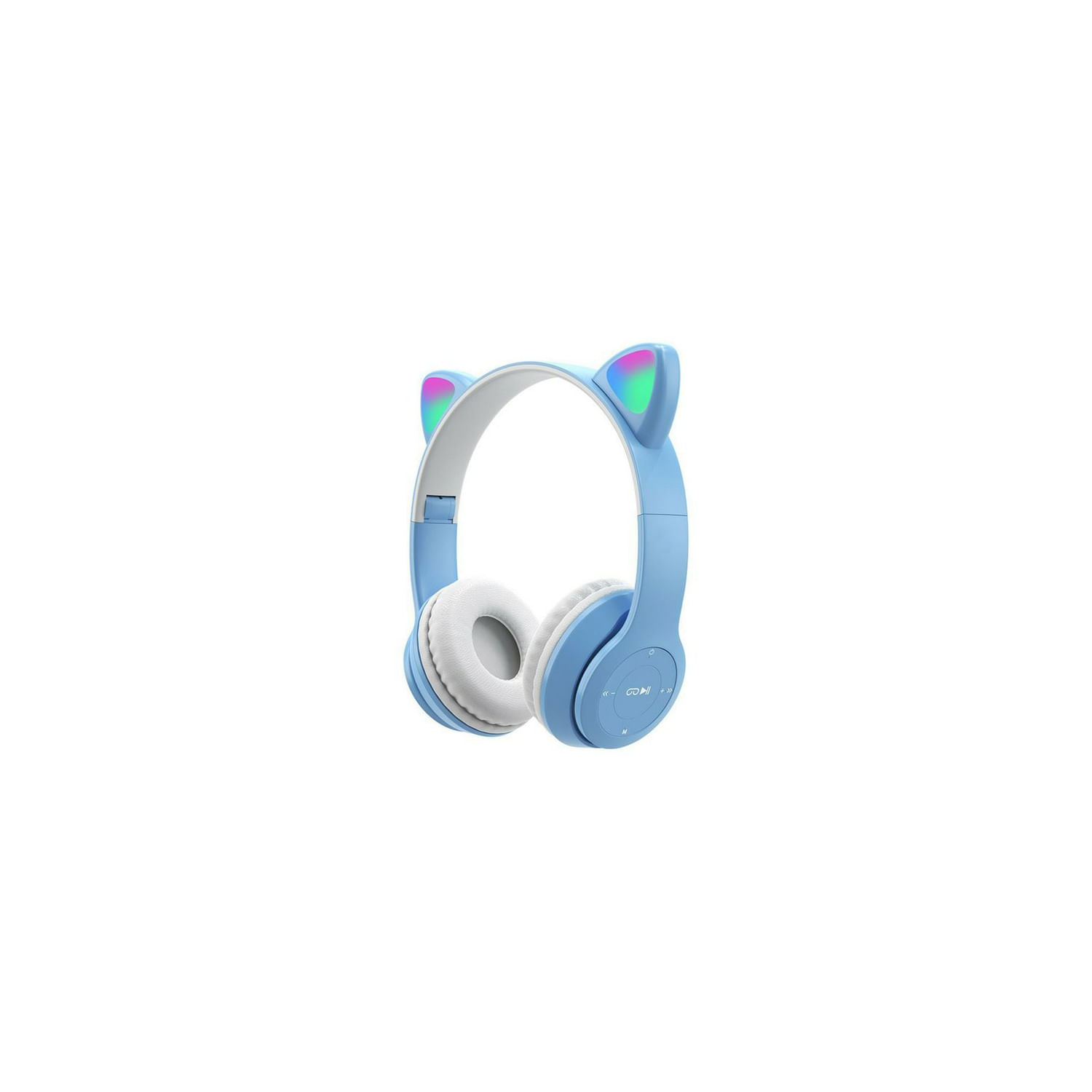 Fones De Ouvido Bluetooth Cat Ear Celeste Com Luzes Led Para Crianças