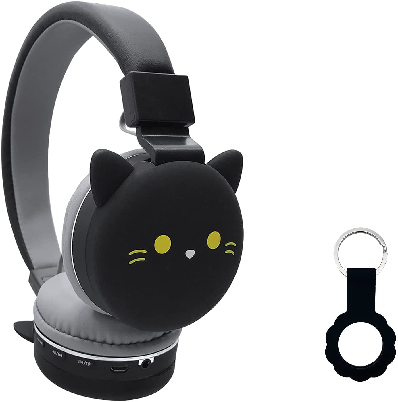 Black Cat Cartoon Headphone Wireles Fm Headset Music Stereo Headphones Kid&#39;s Headphone Over Ear For The Study (gato Preto)