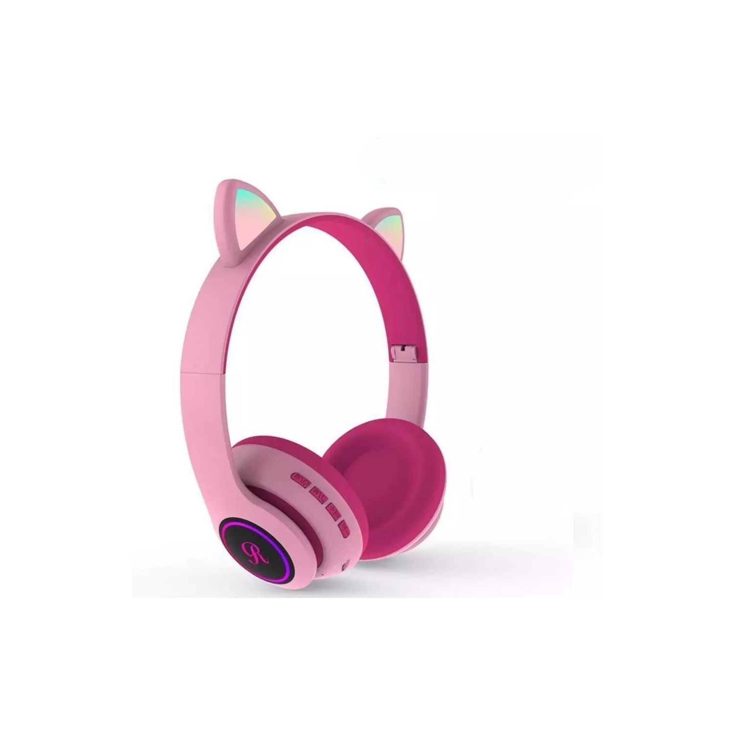 Fone De Ouvido Bluetooth Genérico Pink-fuch Com Luzes De Orelhas De Gato