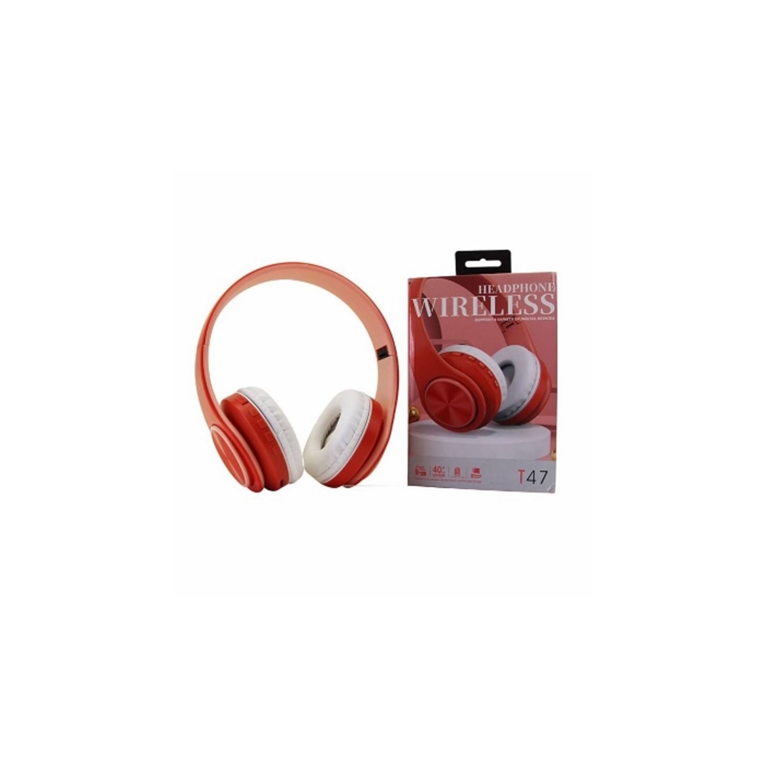 Fones De Ouvido Sem Fio T47 Bluetooth Stereo Hifi Red Color