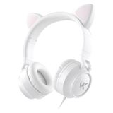 Fone Headset Kitty Ear - Orelha De Gato Branco Com Microfone Cabo 1.2m Plug P2 Estereo P3 - Ke110b