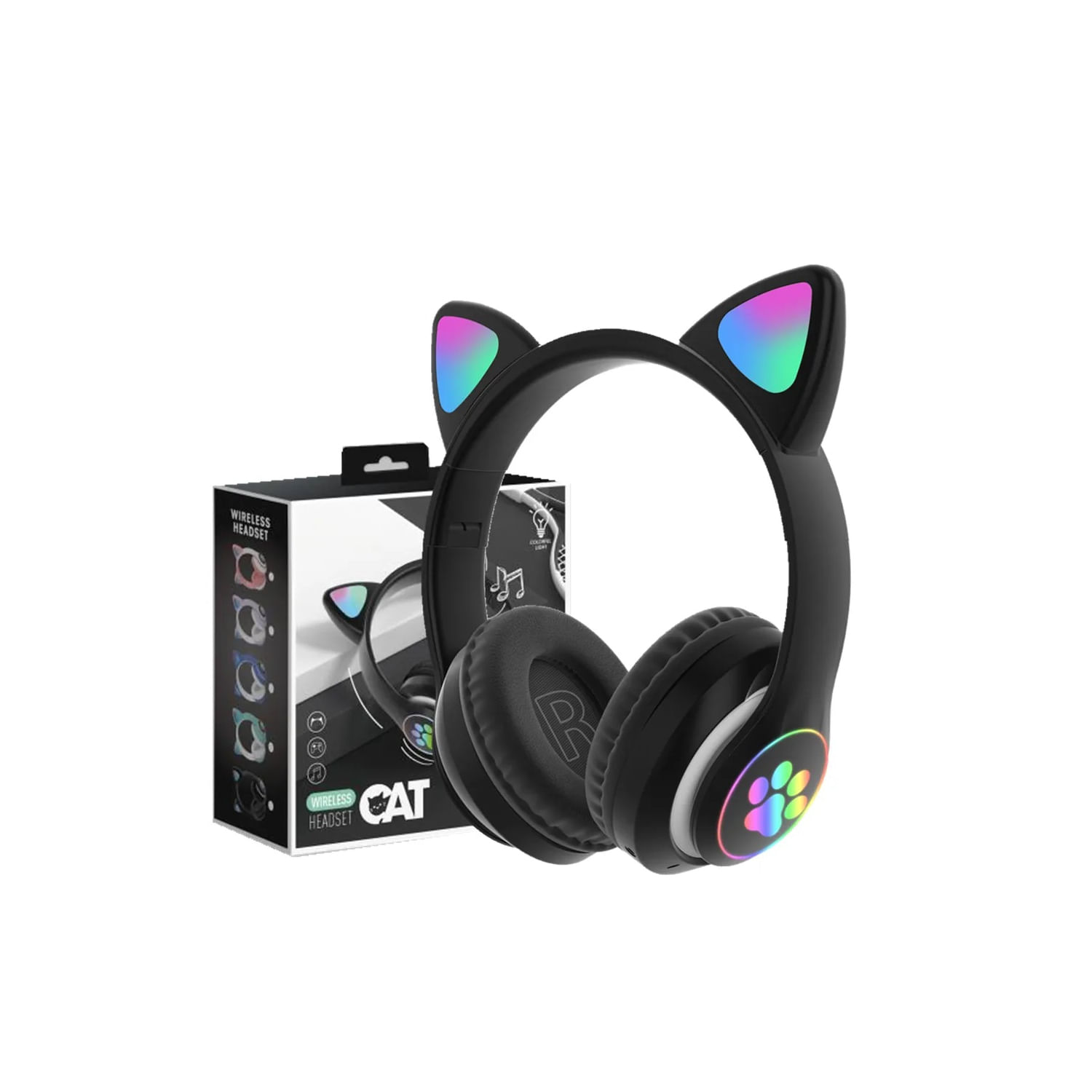 Fones De Ouvido Sem Fio Bluetooth Rgb Cat Ears Bt 5.0 Black