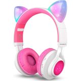 Fones De Ouvido Bluetooth Riwbox Ct-7 Cat Ear Led Sem Fio Dobráveis (branco E Rosa)