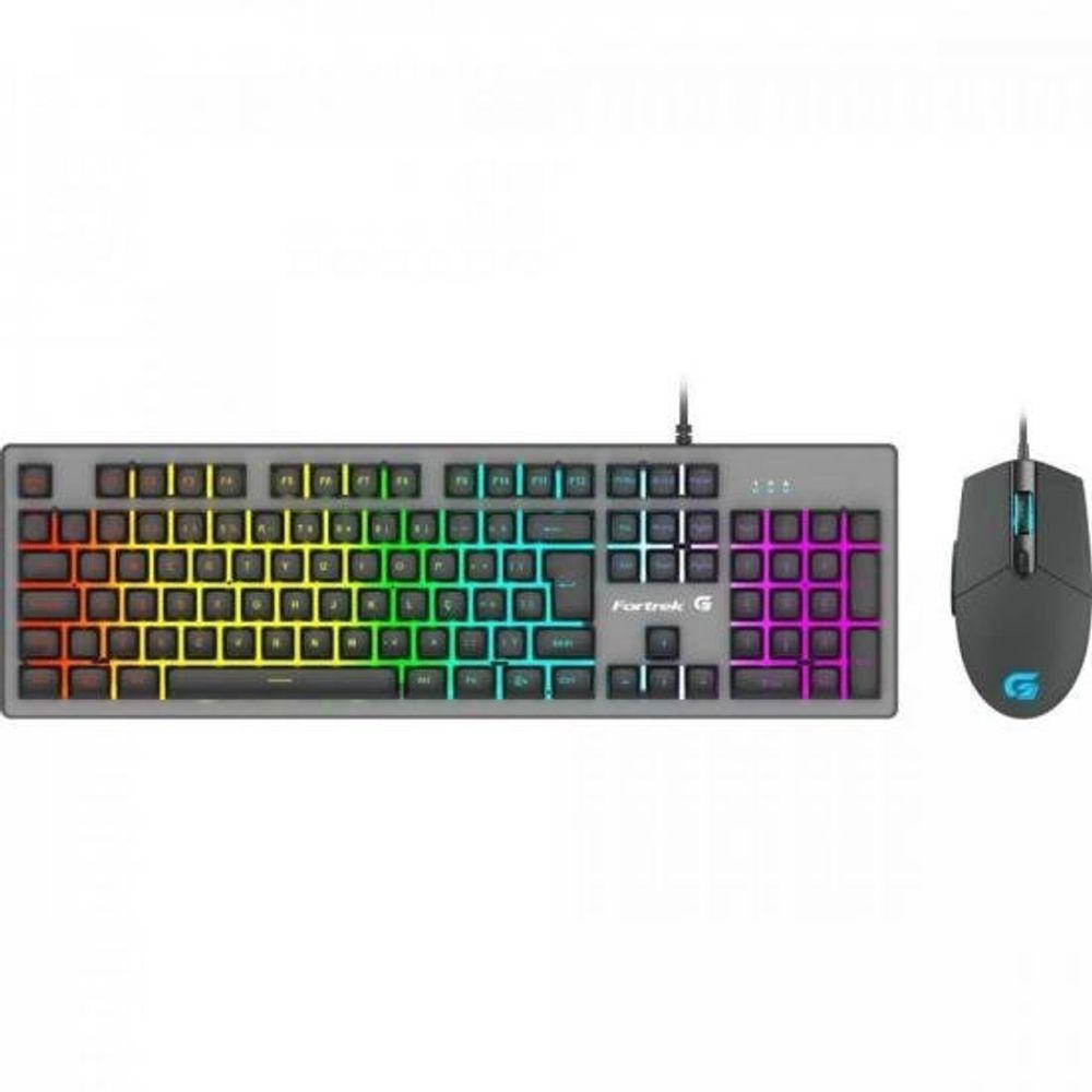 Kit Teclado E Mouse Gamer Fortrek Ranger Rainbow Rgb Grafite