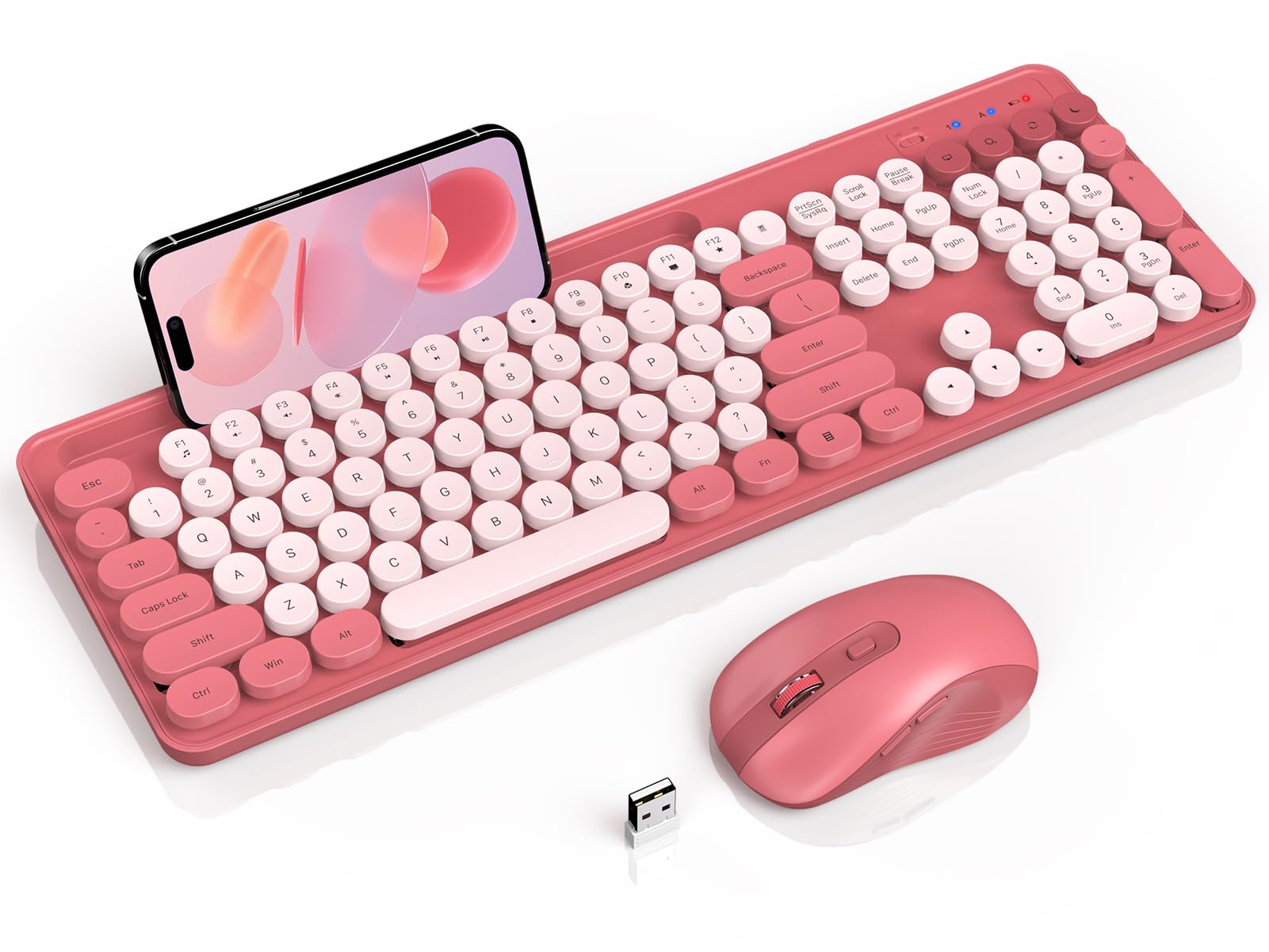 Combinação De Teclado E Mouse Sem Fio Sablute Retro Round Pink