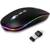 Mouse Sem Fio Led, Mouse Bluetooth Silencioso Recarregável Fino, Portátil Usb Óptico 2.4g Wireless Bluetooth Dois Modos De Computador Com Receptor Us