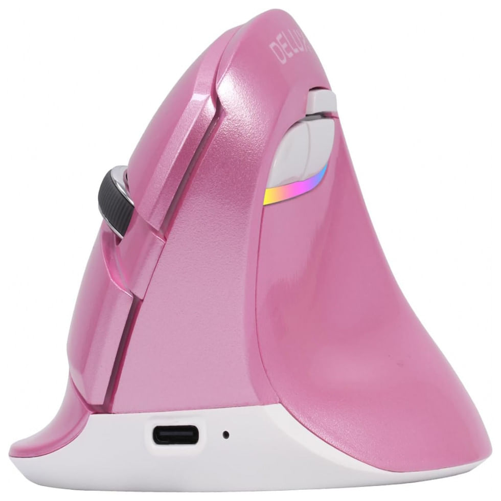 Mouse Ergonomico Vertical Sem Fio Reduz A Tensao Do Pulso Com Sensibilidade Ajustavel, 800, 2400 Dpi, Delux M618mini Pink, Rosa