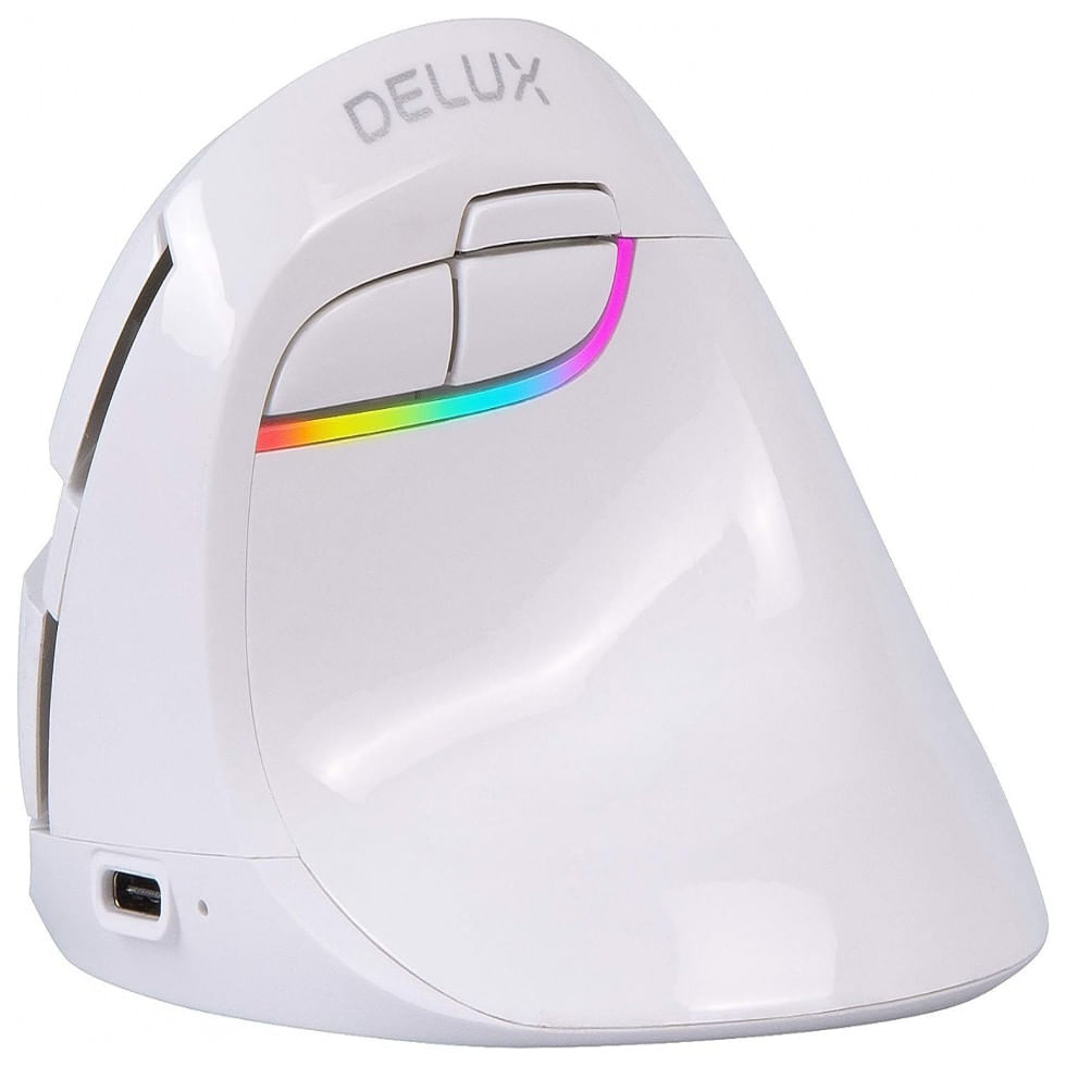 Mouse Ergonomico Vertical Sem Fio Reduz A Tensao Do Pulso Com Botoes Silenciosos, 800, 2400 Dpi, Delux M618mini White, Branco