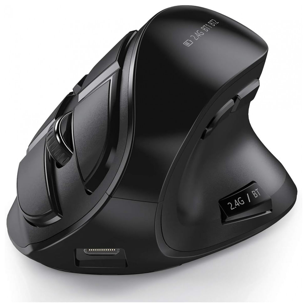 Mouse Ergonomico Vertical Optico Sem Fio Reduz A Tensao Do Pulso Multifuncoes Com Bluetooth, Seenda, Preto