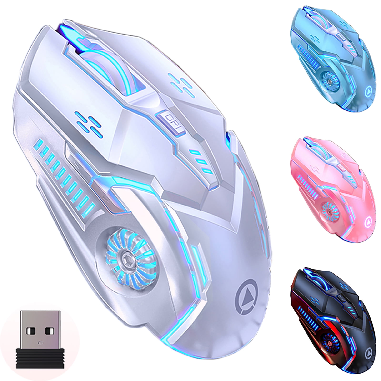 Mouse Para Jogos Sem Fio 3200 Dpi, Led De 7 Cores, Clique Silencioso