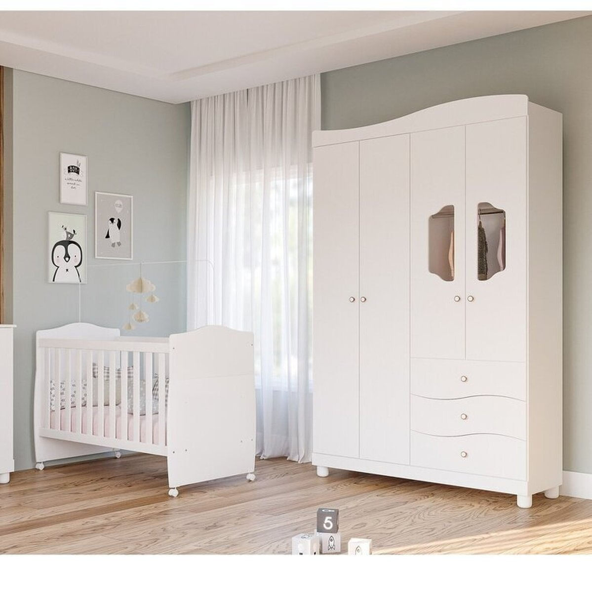 Quarto De Bebê Berço, Guarda-roupa 4 Portas 3 Gavetas Soninho Espresso Móveis Branco