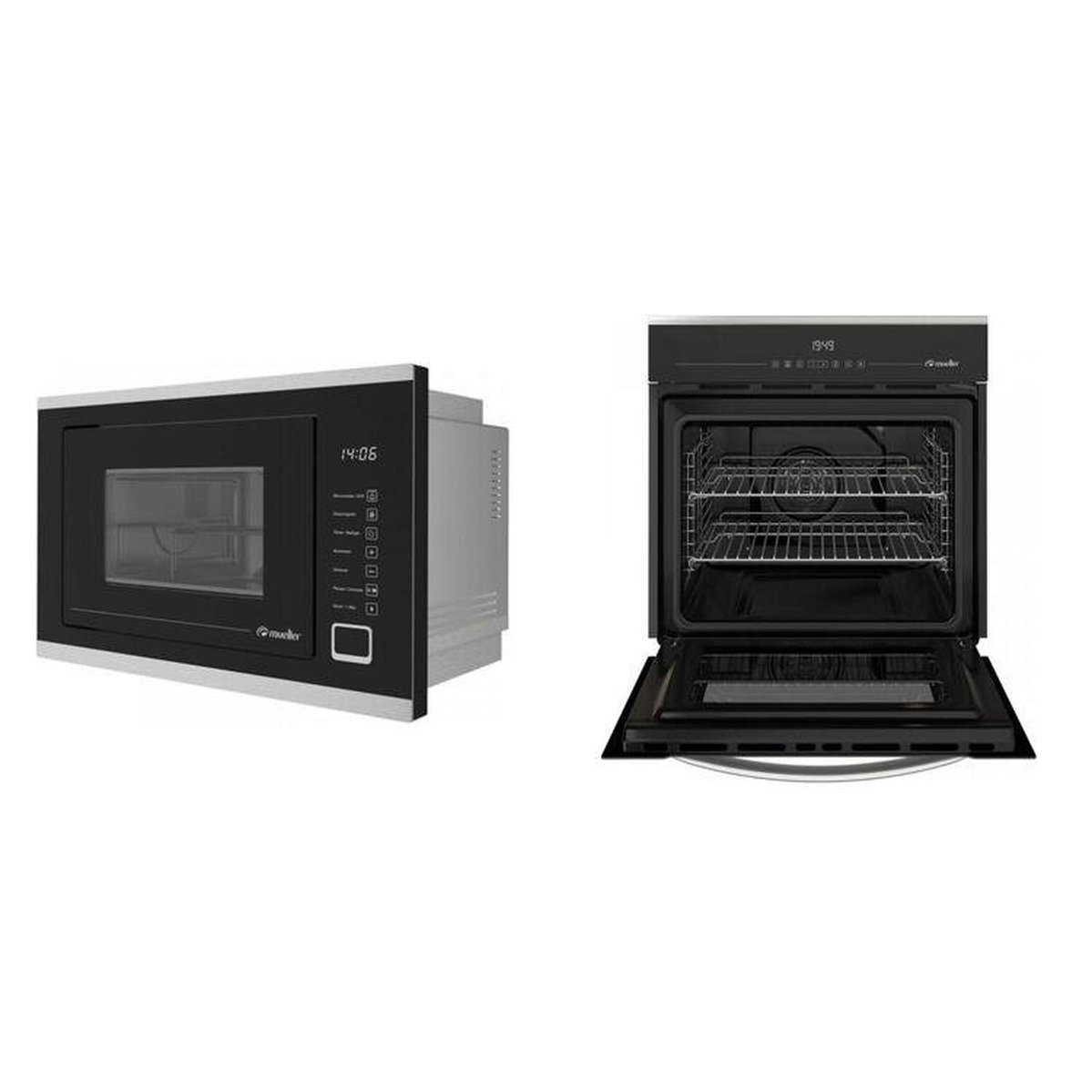 Forno Elétrico Digital De Embutir 220v 68 Litros Mfe0268g1 Mueller E Micro-ondas De Embutir 25l 220v Preto