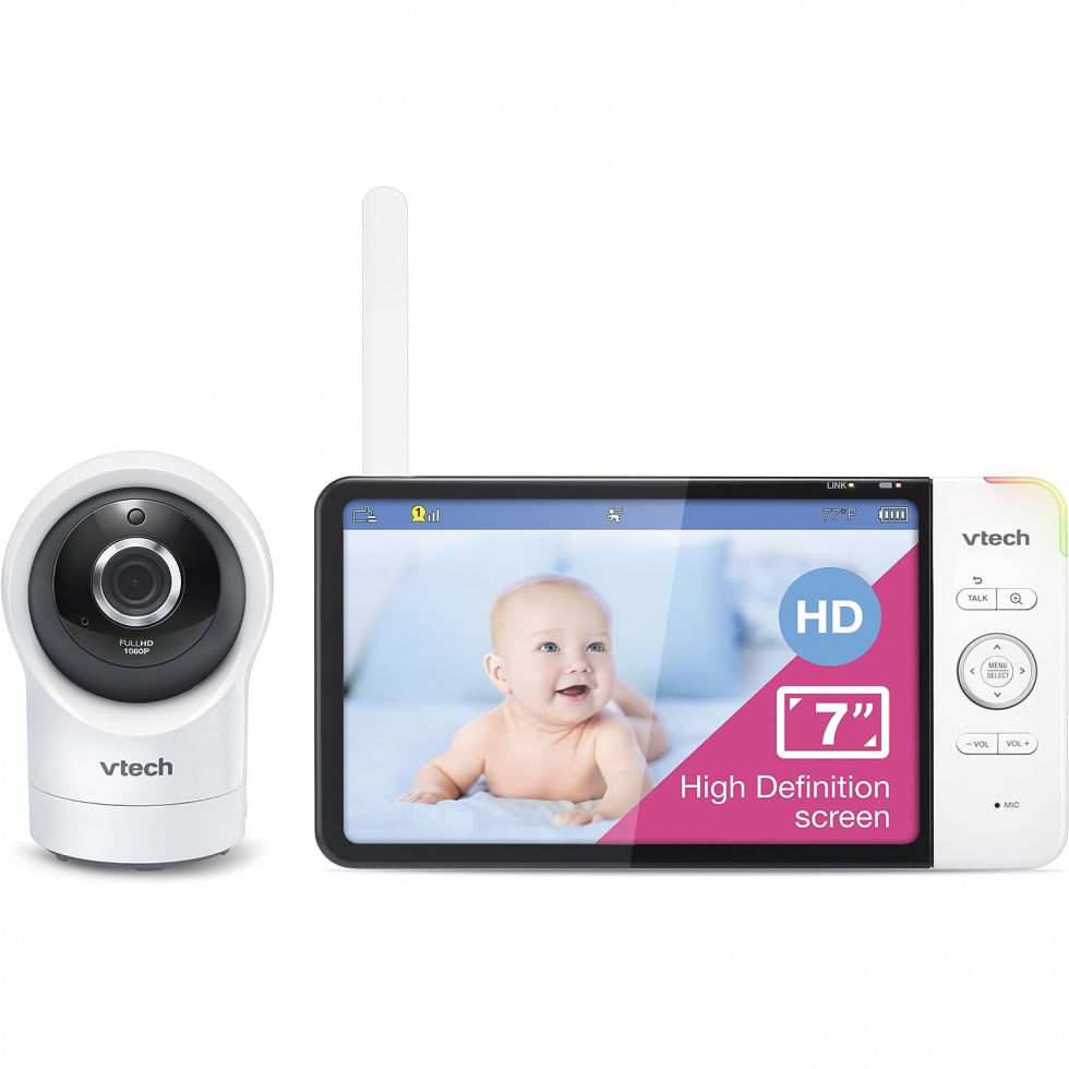 Baba Eletronica Camera 1080p E Monitor Hd 360 720p Com Visao Noturna, Vtech Rm7764hd, Branco