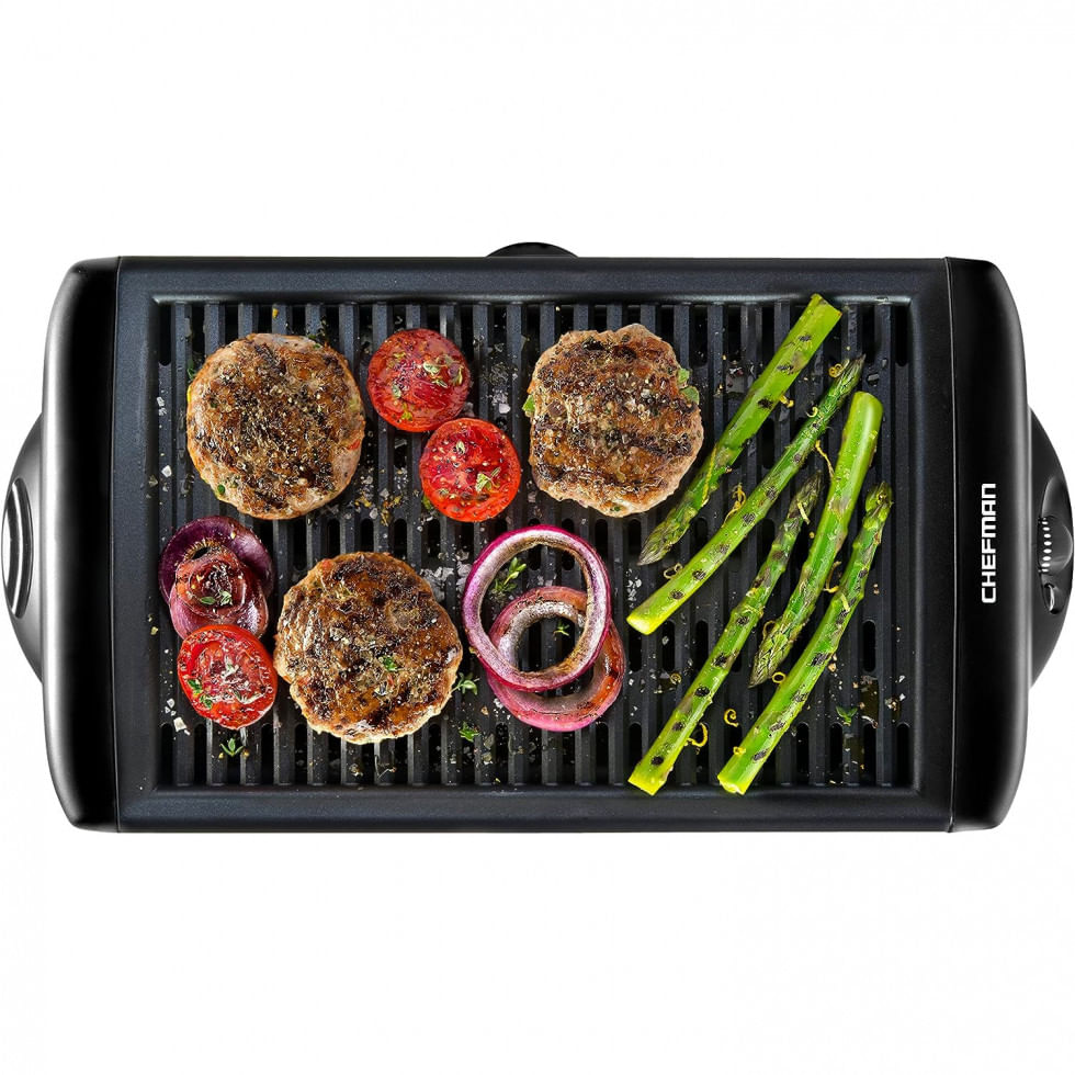 Chefman Churrasqueira Grill Eletrica Ate 6 Porcoes Com Chapa Antiaderente E Controle De Temperatura, 110v 1120w, Chefman, Preta