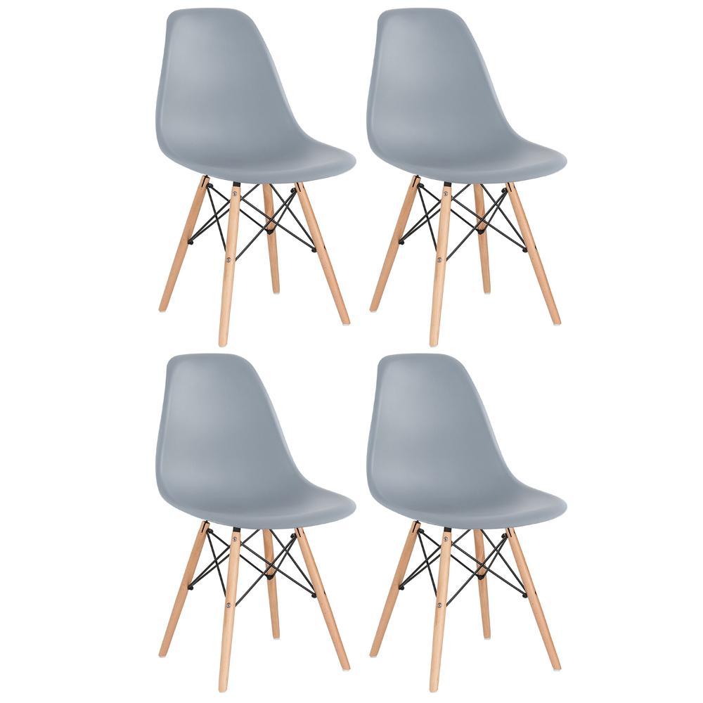 Kit 4 Cadeiras Charles Eames Eiffel Dsw Com Pés De Madeira Clara Cinza Médio