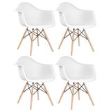 Kit 4 Cadeiras Charles Eames Eiffel Daw Com Braços E Pés De Madeira Clara Branco