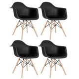 Kit 4 Cadeiras Charles Eames Eiffel Daw Com Braços E Pés De Madeira Clara Preto