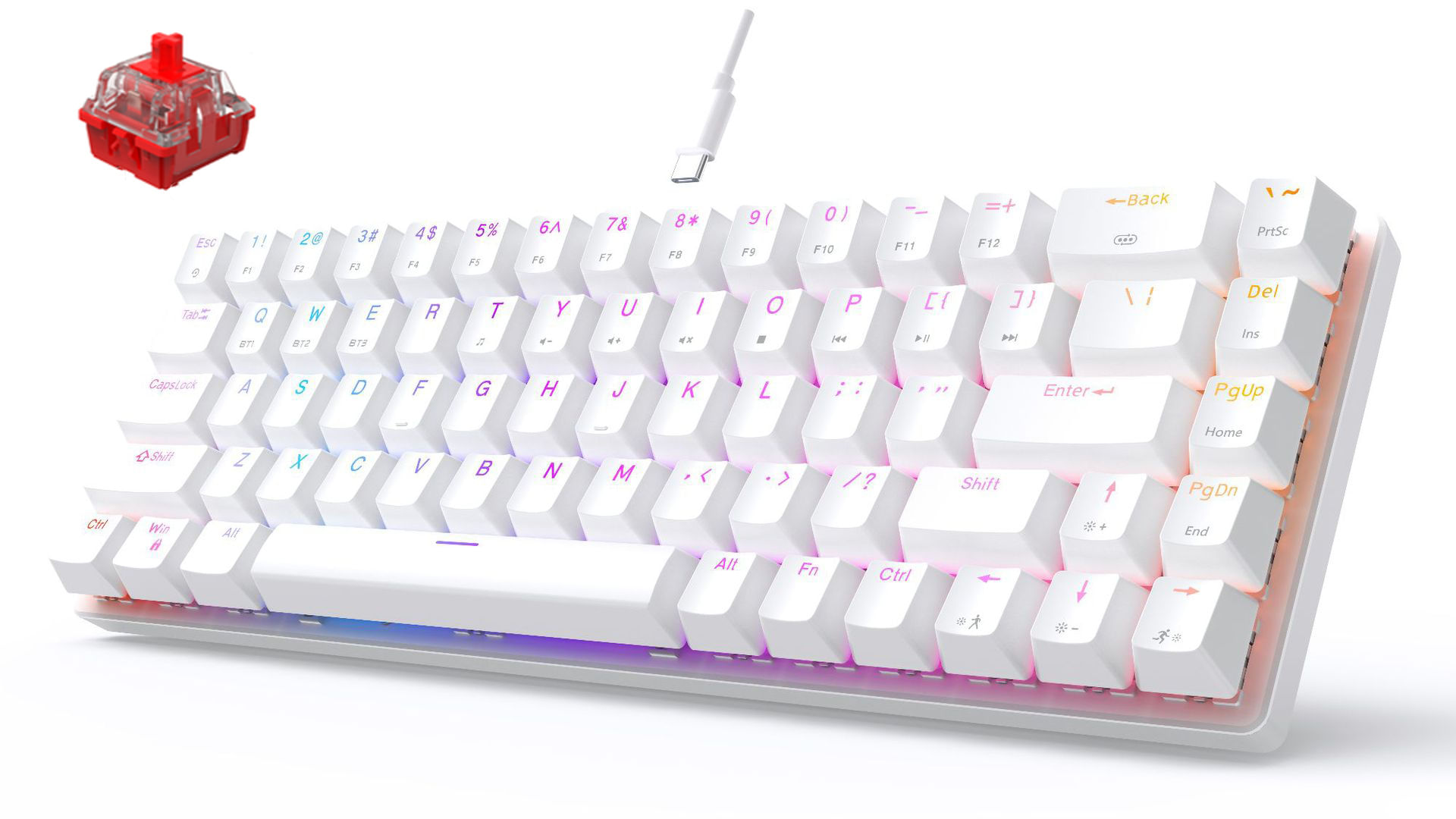 Teclado Gamer Rgb Sem Fio Recarregável Branco