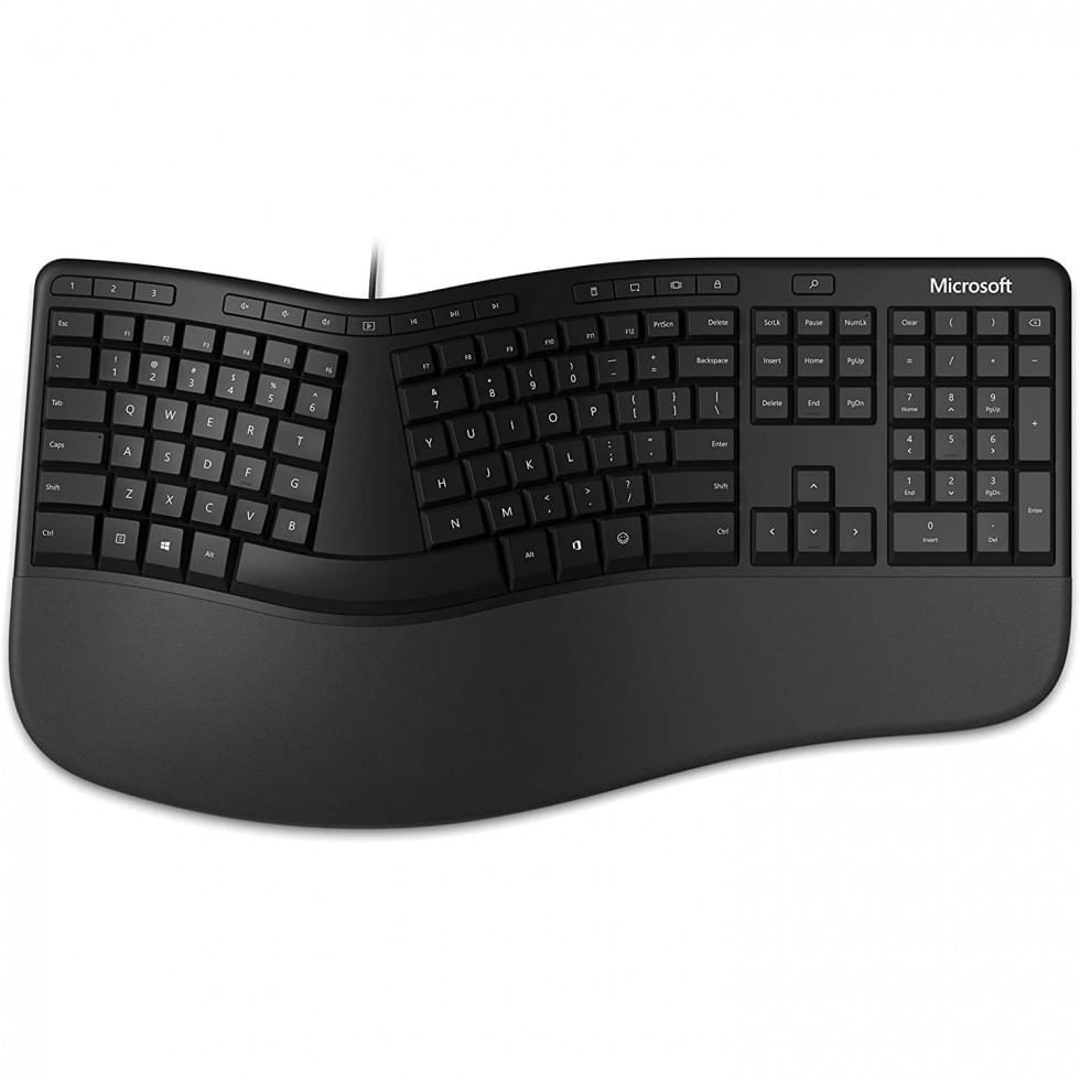 Teclado Ergonomico Com Fio Recarregavel Reduz A Tensao Das Maos, Microsoft 5qh 00001, Preto