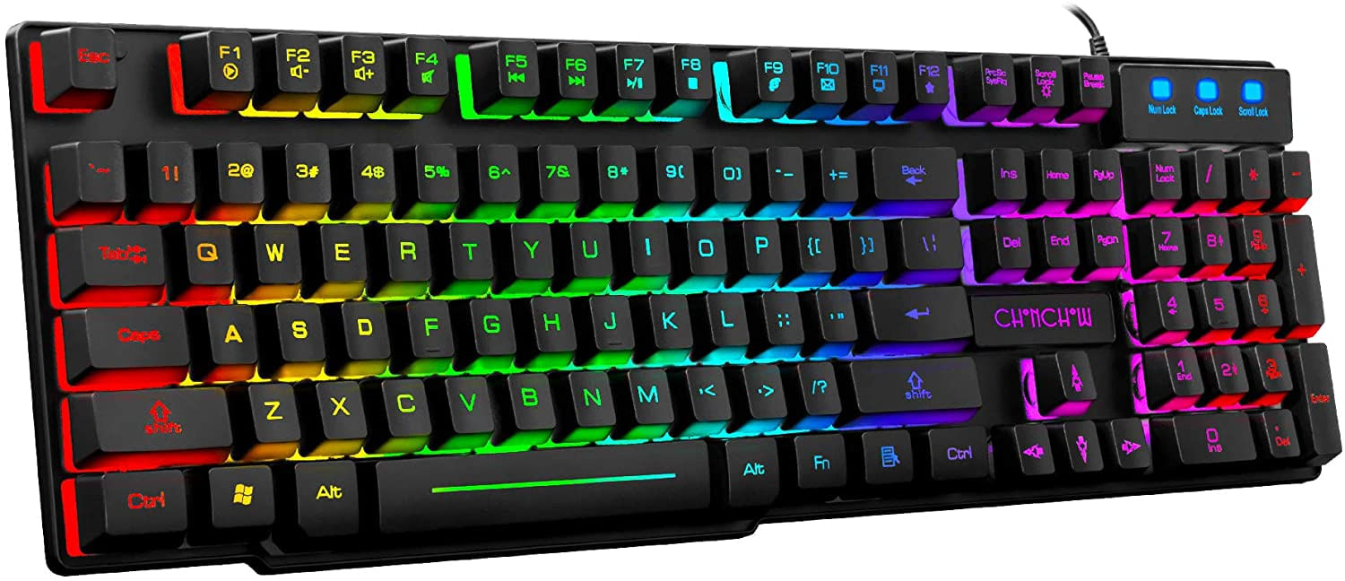 Teclado De Jogos Com Fio Rgb, Chonchow Rainbow Multiple Color Led Backlit Keyboard Usb Mechanical Feeling Keyboard For Gamer & Work