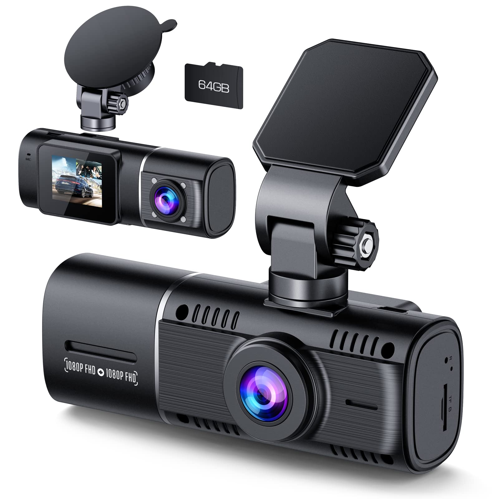 Dash Cam Lamtto Dual 1080p Frontal E Interna Com Cartão Sd De 64 Gb