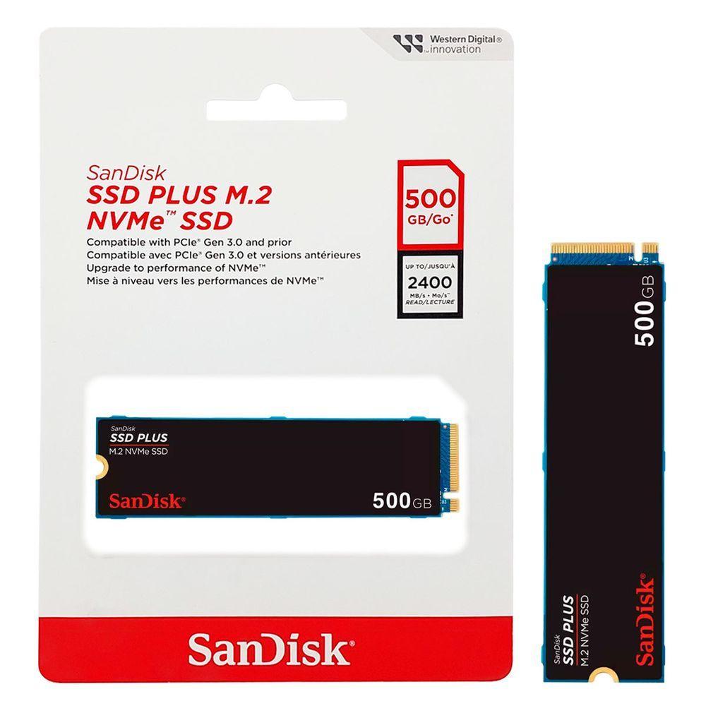 Ssd 500gb Sandisk Plus, M.2 2280 Pcie 3.0 Nvme, Leitura 2400mb-s, Grav. 1500mb-s - Sdssda3n-500g-g26